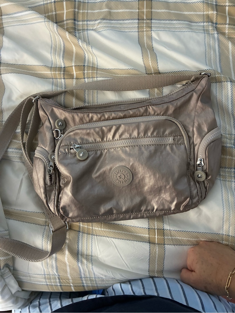 Kipling Metallic Taupe Crossbody Bag